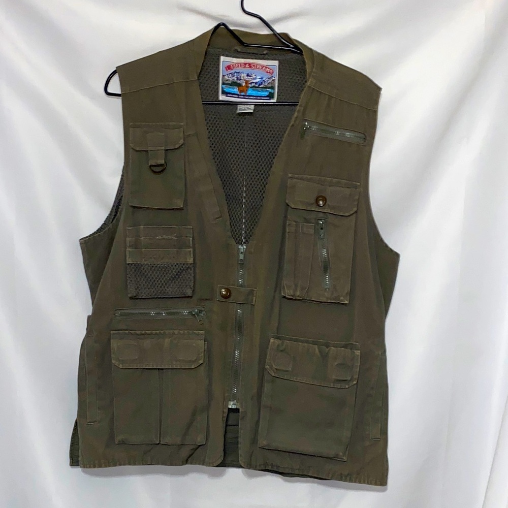 FIELD & STREAM  SIZE LARGE ‎ ARMY GREEN FISHING HUNTING VEST MULTI POCKETS